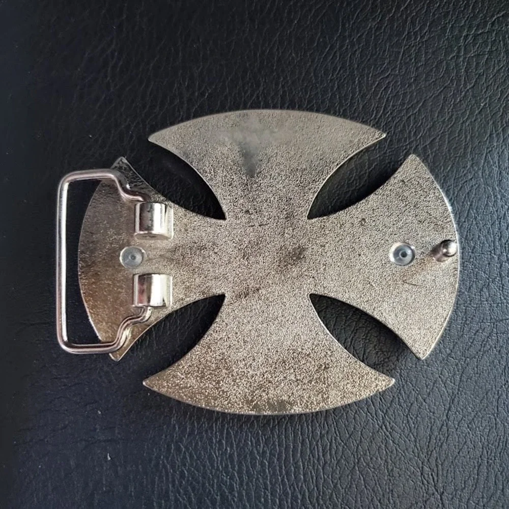 Iron Cross Belt Buckle Silver Tone Metal Biker Chopper West Coast Style Goth